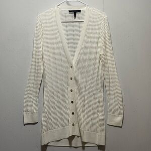 White House Black Market Ribbed Boyfriend Cardigan Sz M Ivory